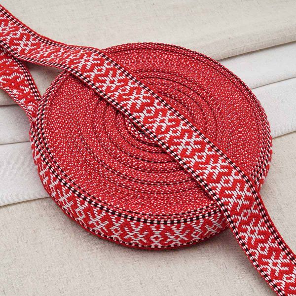 Лента для поясов 38 мм / 25 метров, рис. 9852, красный/белый/черный, С3822Г17