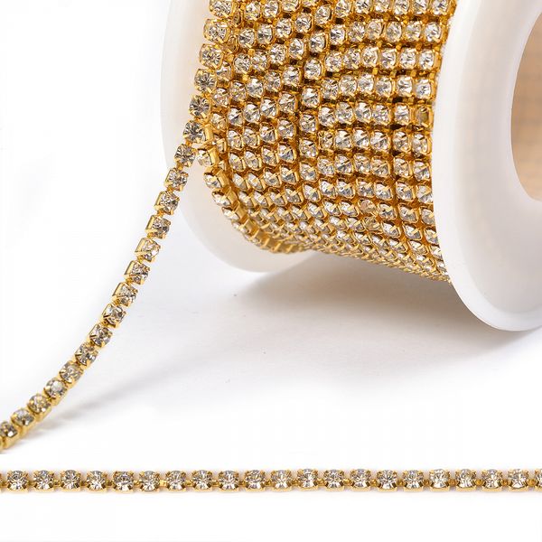 Цепь со стразами 01.SS10.G, цв.CRYSTAL/GOLD, 2.8 мм, 10 м