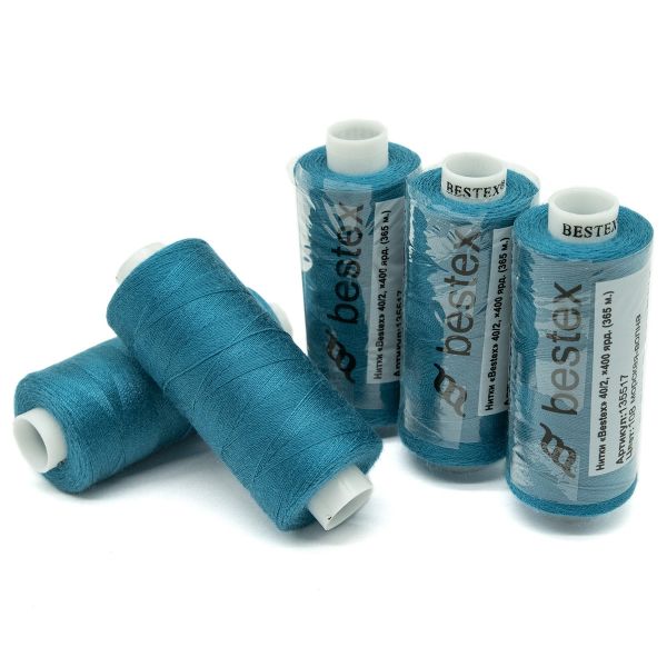 Нитки швейные бытовые Bestex 40/2, 365 м (400 ярд) / 10 кат., 108 морская-волна