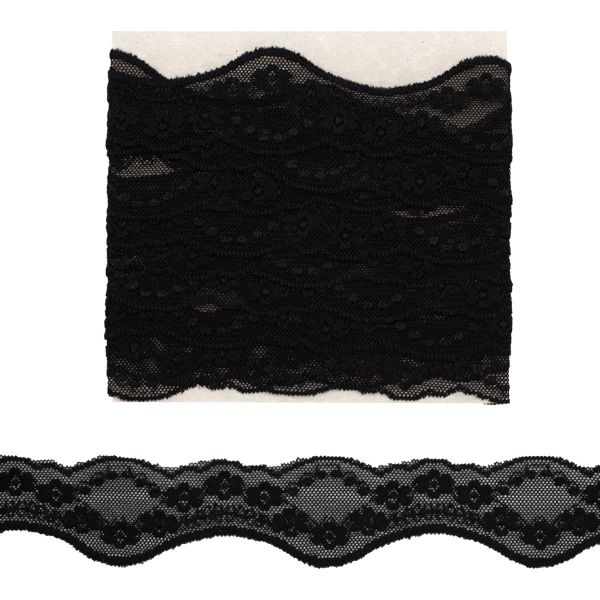 Кружево эластичное (стрейч) 40 мм, 3,4 м, ±4 см, черный