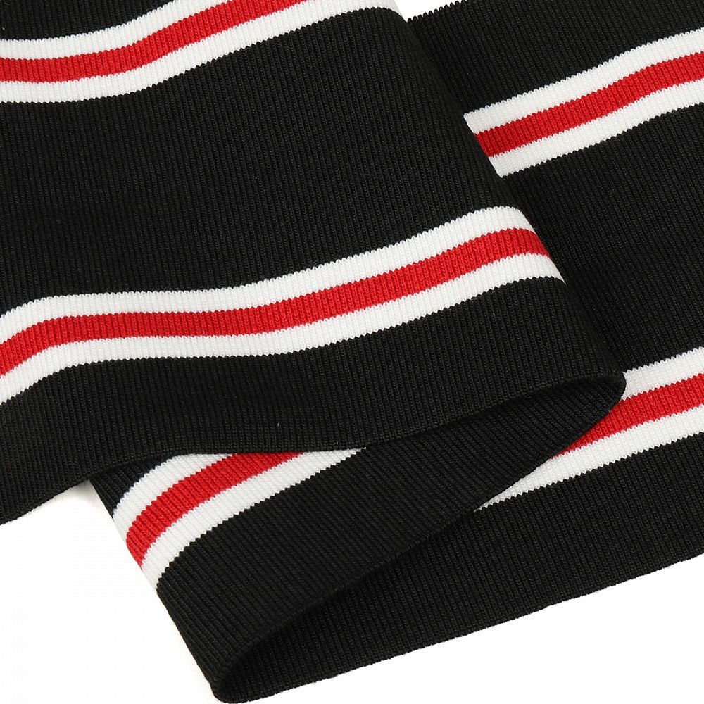 Подвяз (довяз) трикотажный 14.0х100 см, черный с белыми и красной полосами, двухслойный, 100% п/э, 1 штука