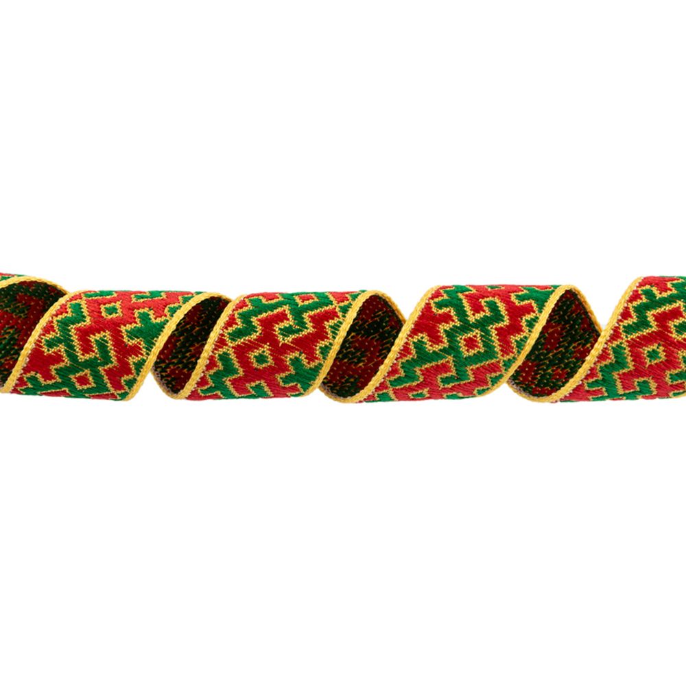 Лента (тесьма) жаккардовая 18.0 мм / 25 метров, Орнамент для северных народов, рис 9692 желтый/красный/зеленый (№6), Gamma С3771