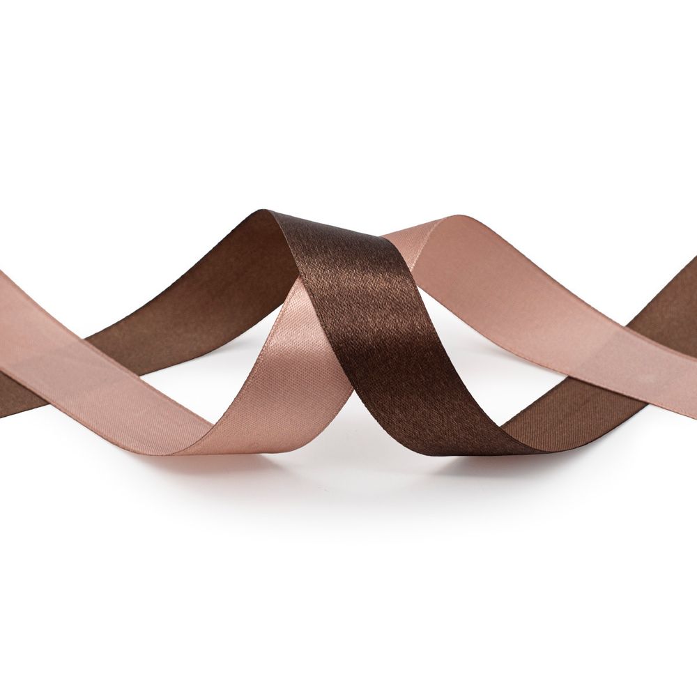 Набор атласных лент 2,5 см, 32.9 м, 2 ролика в упаковке, кремовый /т.коричневый