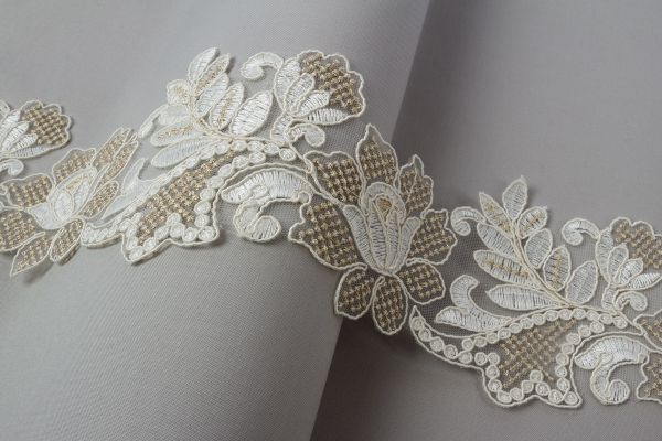 Кружево на сетке широкое 110 мм / 11 м, TL003CR кремовый, Gamma GFLM-24087