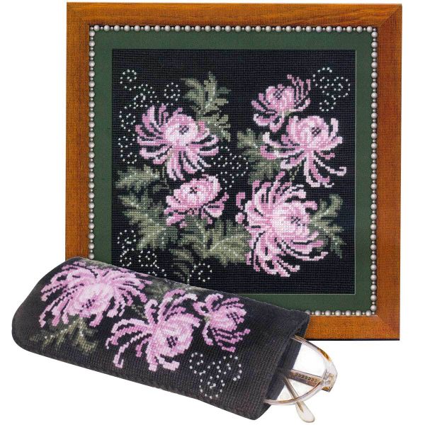 Набор для вышивания нитками Риолис, Панно/очечник с хризантемами, 18х18 см