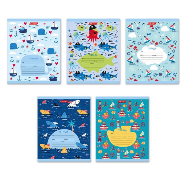 Тетрадь ученическая школьная, выборочный лак, A5+ 12 л. на скобе, белизна 100%, 25 шт, линия, 000360 Морской патруль, Светоч 12ТСКд5_4_3_2