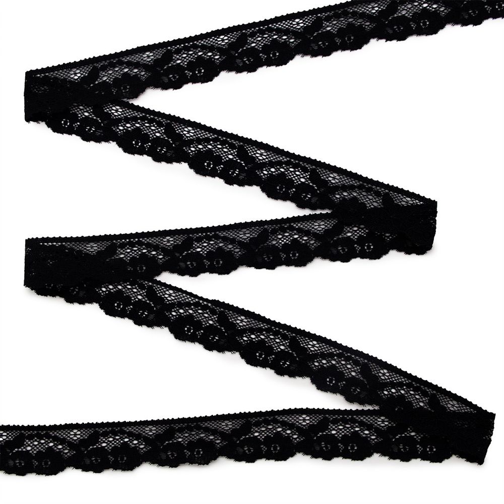 Кружево эластичное (стрейч) 30 мм, черный, 13.71 м