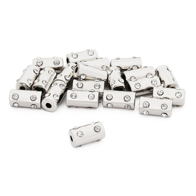 Наконечник для шнура металл Цилиндр со стразами ⌀2,5/4,5 мм, 14,5х8 мм (никель), 20 шт