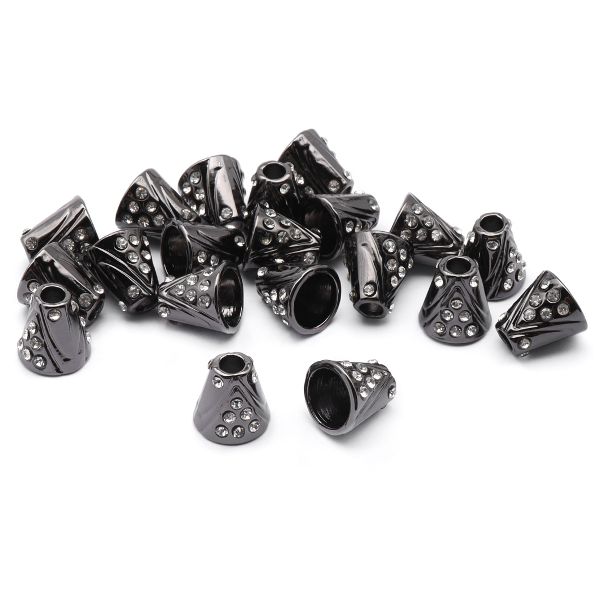 Наконечник для шнура металл колокол со стразами ⌀3,5/8 мм, 11х11 мм (чер.никель), 20 шт