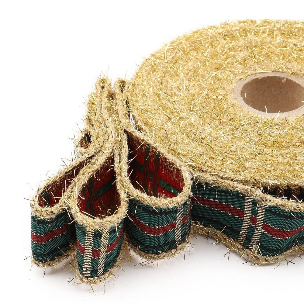 Лента (тесьма) жаккардовая 25.0 мм / 10±0.5 метров, Тартан с люрексом, 25136 SKL золото