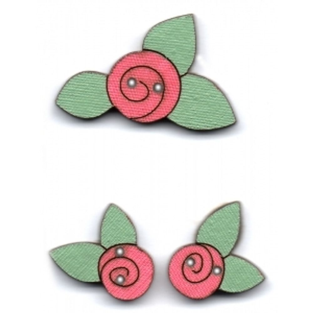 Украшения декоративные пуговицы (розовые розы с листьями), Aurora, 1 шт, AU-B49876