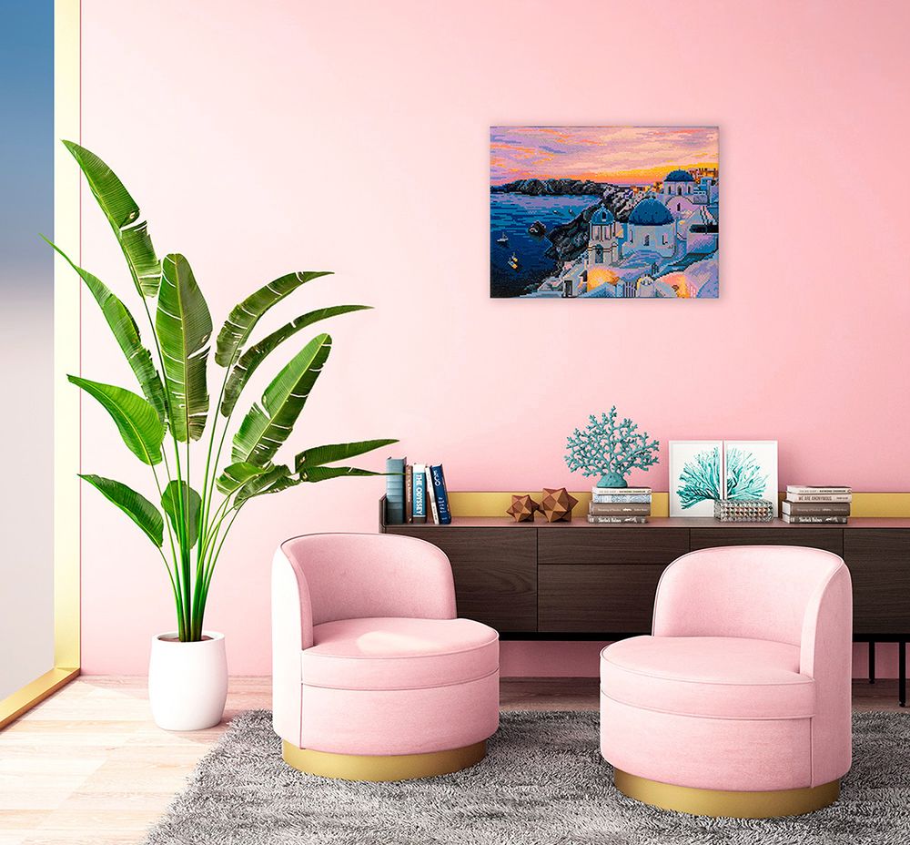 Алмазная (кристальная) мозаика Фрея ALPD-150, на подрамнике Закат на Санторини, 40х30 см