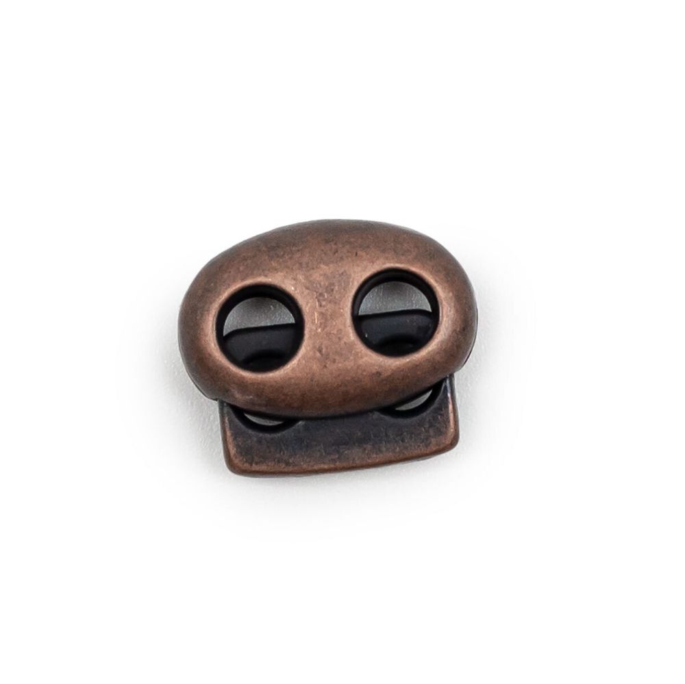 Фиксатор (зажим) для шнура металл плоский, 2 отв., 18х15 мм, (in ⌀4,4 мм), мет. цв.медь, 10 шт