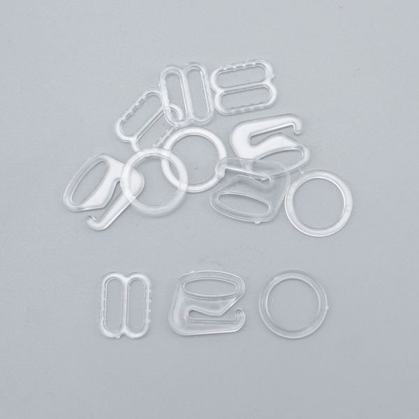 Набор фурнитуры для бюстгальтера пластик (кольца ⌀10 мм + регуляторы 10 мм + крючки 10 мм по 4 шт), цв.прозрачн., 27752