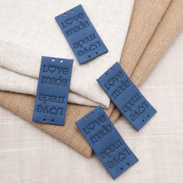 Бирка кожаная с тиснением Love Made 1,9х3,8см, уп.4 шт, синий