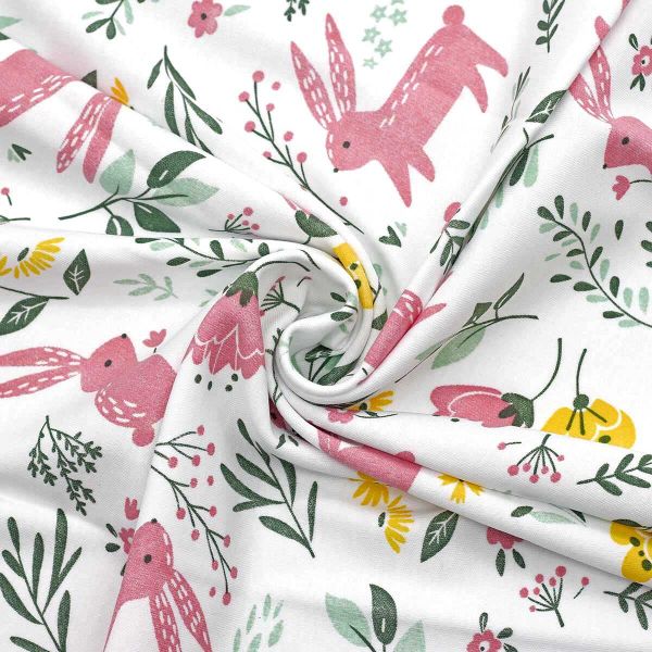 Интерлок Зайчики в цветах 100% х/б (пл.170-180 г/м² ) 45см*50см + -2см, цв. бело/розовый 29528