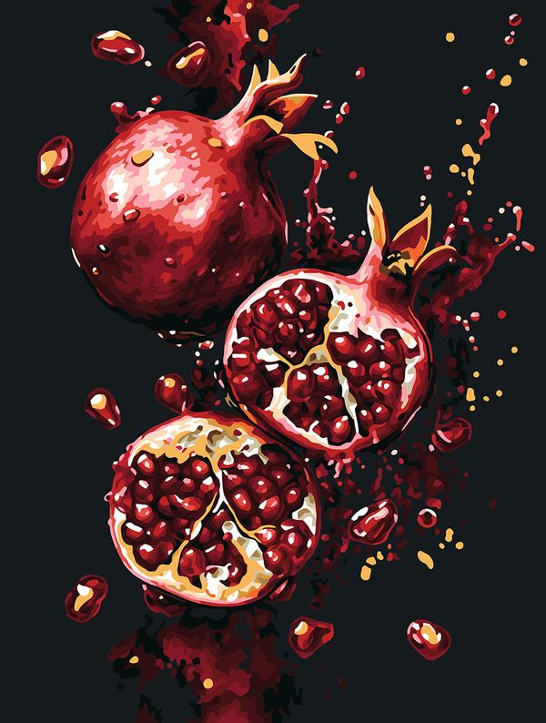 Картина по номерам Фрея PNB/PMB-279, Сочные гранаты, (эффект черного холста с краской-металлик) 40х30 см