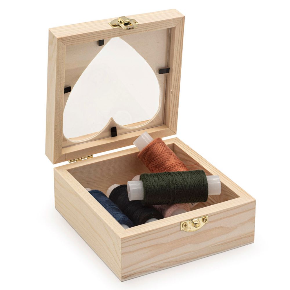 Заготовка для декорирования Шкатулка деревянная с окном в виде сердца, сосна/фанера из тополя/оргстекло, 10х10х5см