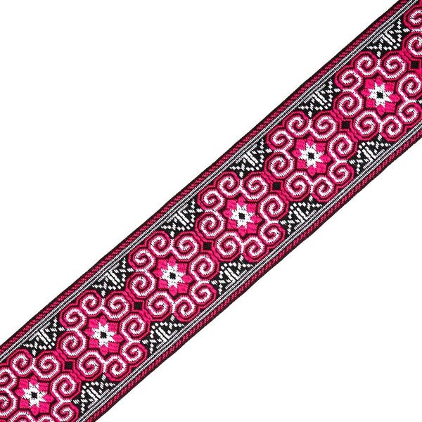 Лента (тесьма) жаккардовая 50.0 мм / 7 метров, черный/малиновый, 2182