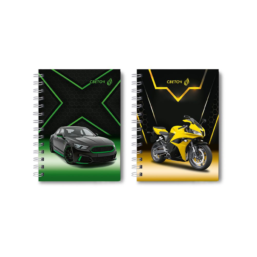 Записная книжка с твердым переплетом, матовая ламинация + выборочный лак, на гребне A6 80 л. 4 шт клетка, Управляй авто 01582, ЗК222 Светоч