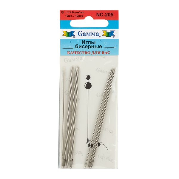 Иглы ручные бисерные ⌀1.2 мм, сталь, 10 шт, Gamma NC-205