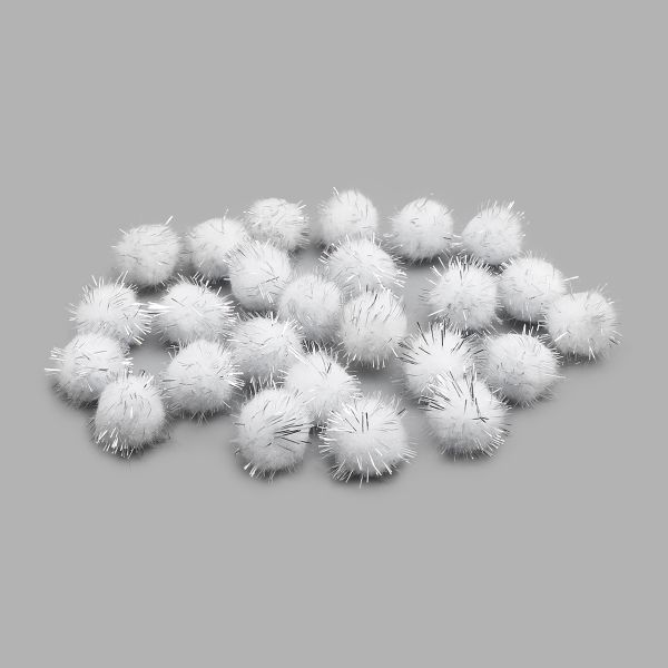 Помпоны с люрексом ⌀18мм, 25 штук, Astra&Craft (28 белый), 5 упак