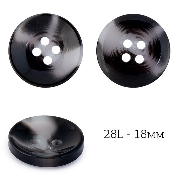 Пуговицы 4 прокола пластик.J.2010 цв.01 черный 28L-18мм, 4 прокола, 36 шт