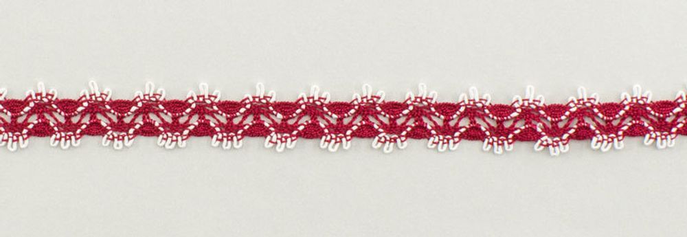 Кружево вязаное (тесьма) 11.0 мм бордовый с белым, 30 метров, IEMESA