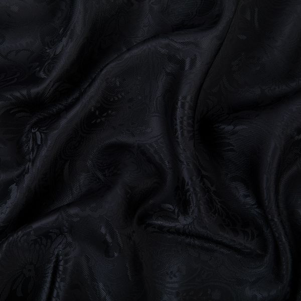 Ткань подкладочная (таффета) с рисунком 96 г/м², 100х145 см, 110 черный (растительный орнамент), Gamma JTR