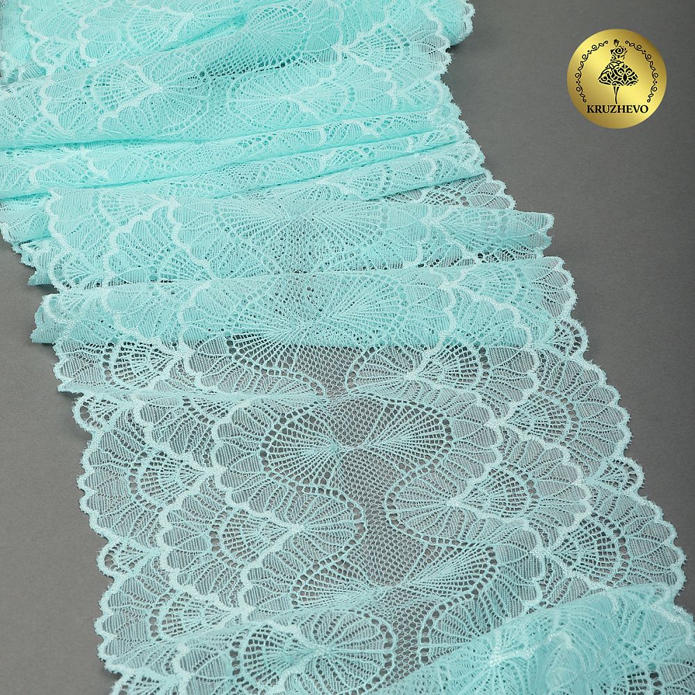 Кружево эластичное (стрейч) 8034 195мм цв.F201 мята, 10 метров, Kruzhevo