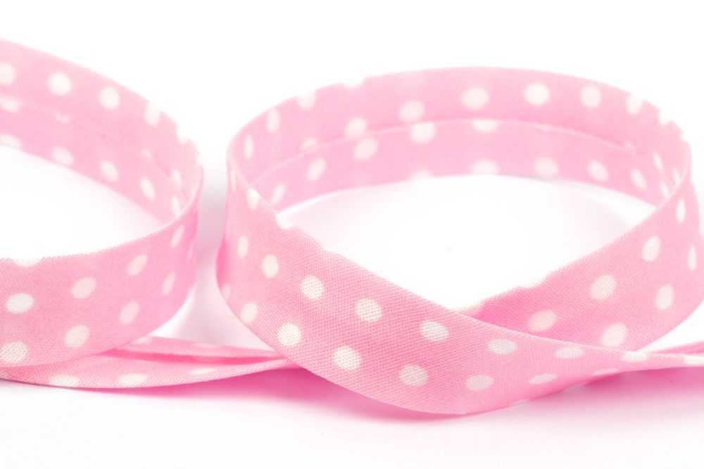 Косая бейка хлопковая 15 мм / 5 шт по 5.4 метра, №030 крупный горох/розовый, Gamma GBF-15