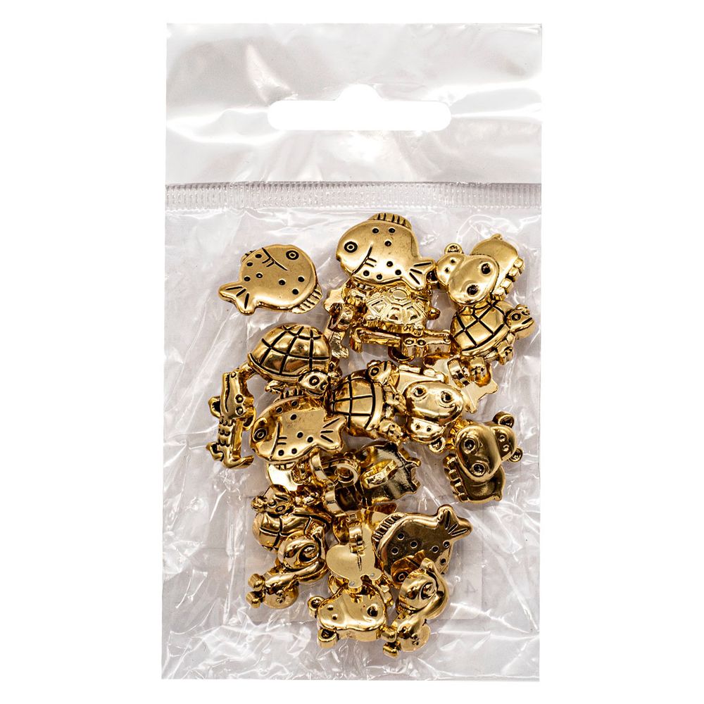 Украшения декоративные пуговицы Зверята, AG/золото, 24 шт