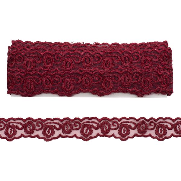Кружево на сетке 23 мм, 6,8 м ±4 см, 112 бордовый