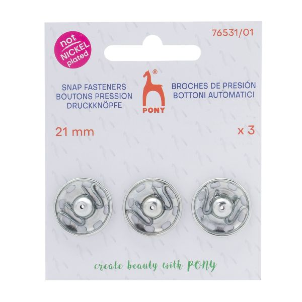 Кнопки пришивные металл 21 мм, серебристый, без никеля, 3 шт, Pony, 76531/01