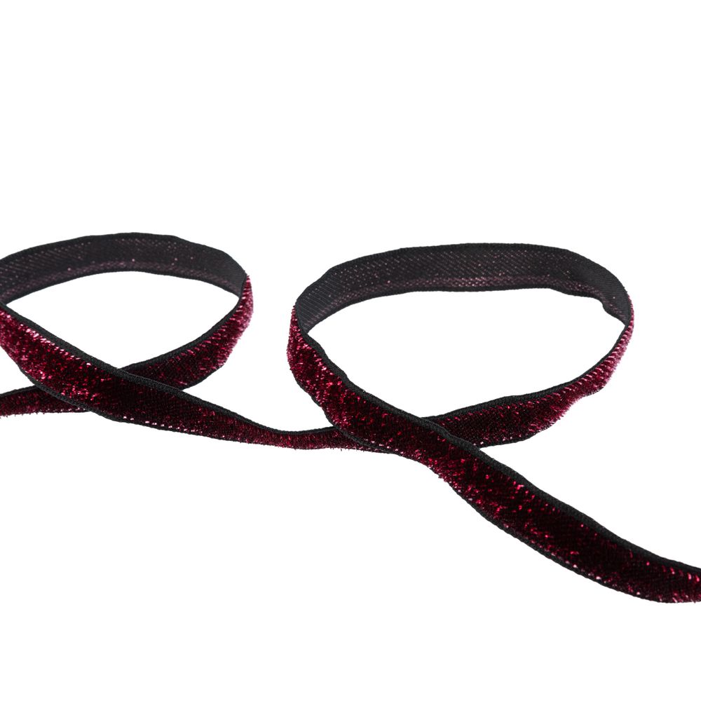 Лента бархатная (тесьма) 10.0±2 мм / 10±0.5 метров, с метанитом, рис 9252 малиновый/черный, Blitz С3722Г17