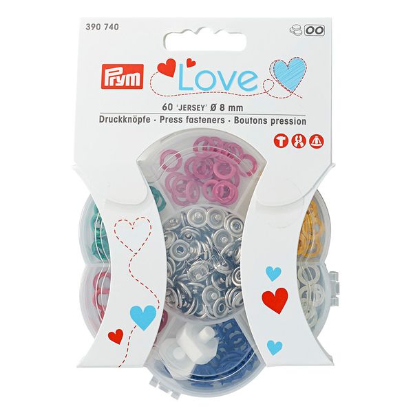 Кнопка рубашечная (джерси) открытая ⌀8 мм, 60 шт, в наборе латунь, ассорти (6 цветов), Prym 390740