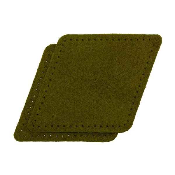 Заплатки пришивные из замши, ромб 8х11,2см с перфорацией, 2 шт, 100% кожа, 33 хаки, 59125