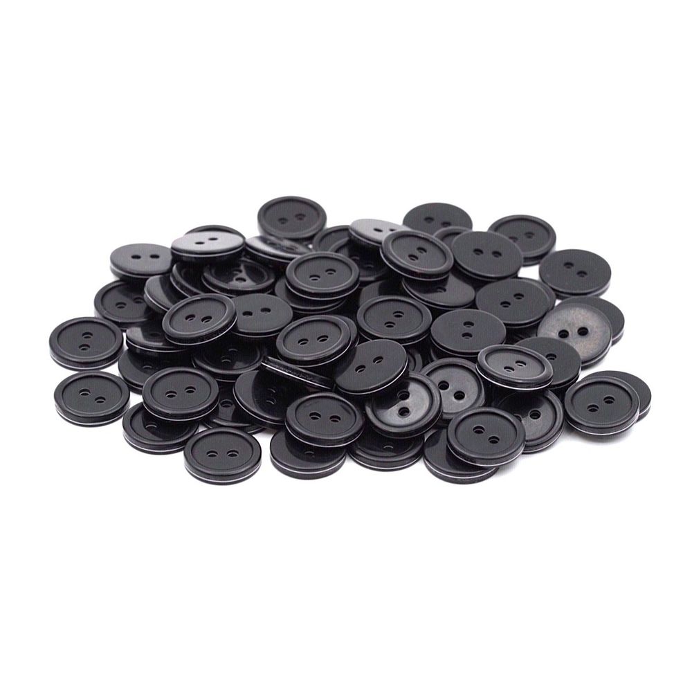 Пуговицы 2 прокола 24L (15мм), пластик (Blk-02 черный), 72 шт, CN 2807
