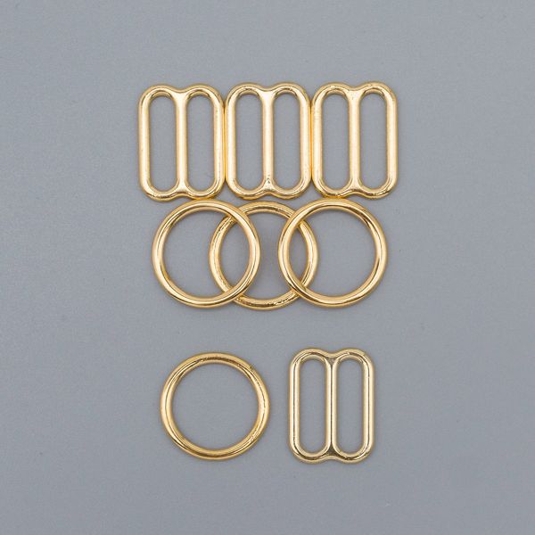 Набор фурнитуры для бюстгальтера металл: кольца ⌀11 мм + регуляторы 12 мм, по 4 шт, золото, 27176