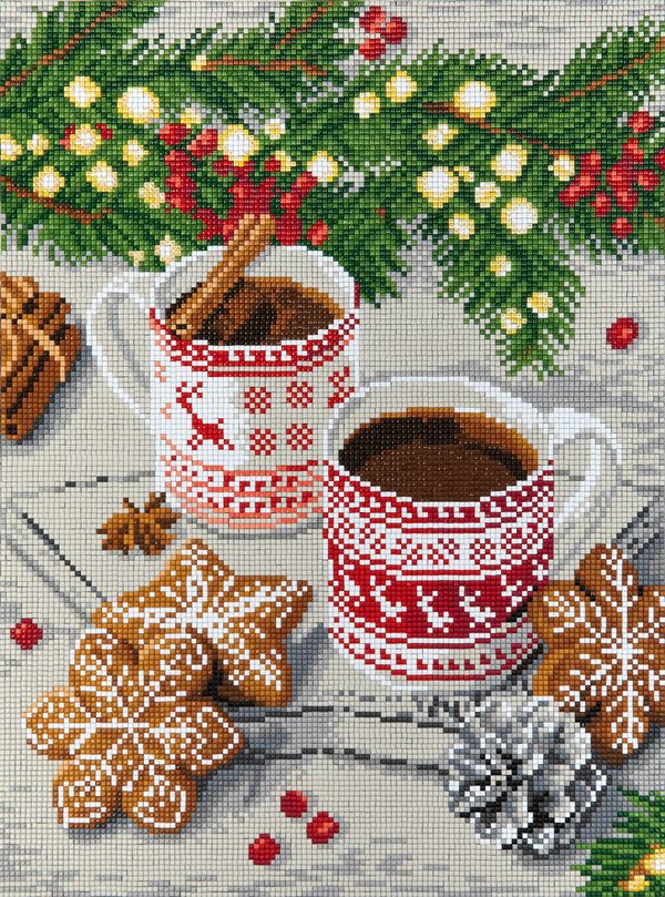 Алмазная (кристальная) мозаика Фрея ALPD-167, на подрамнике Новогодний кофе-брейк, 30х40 см