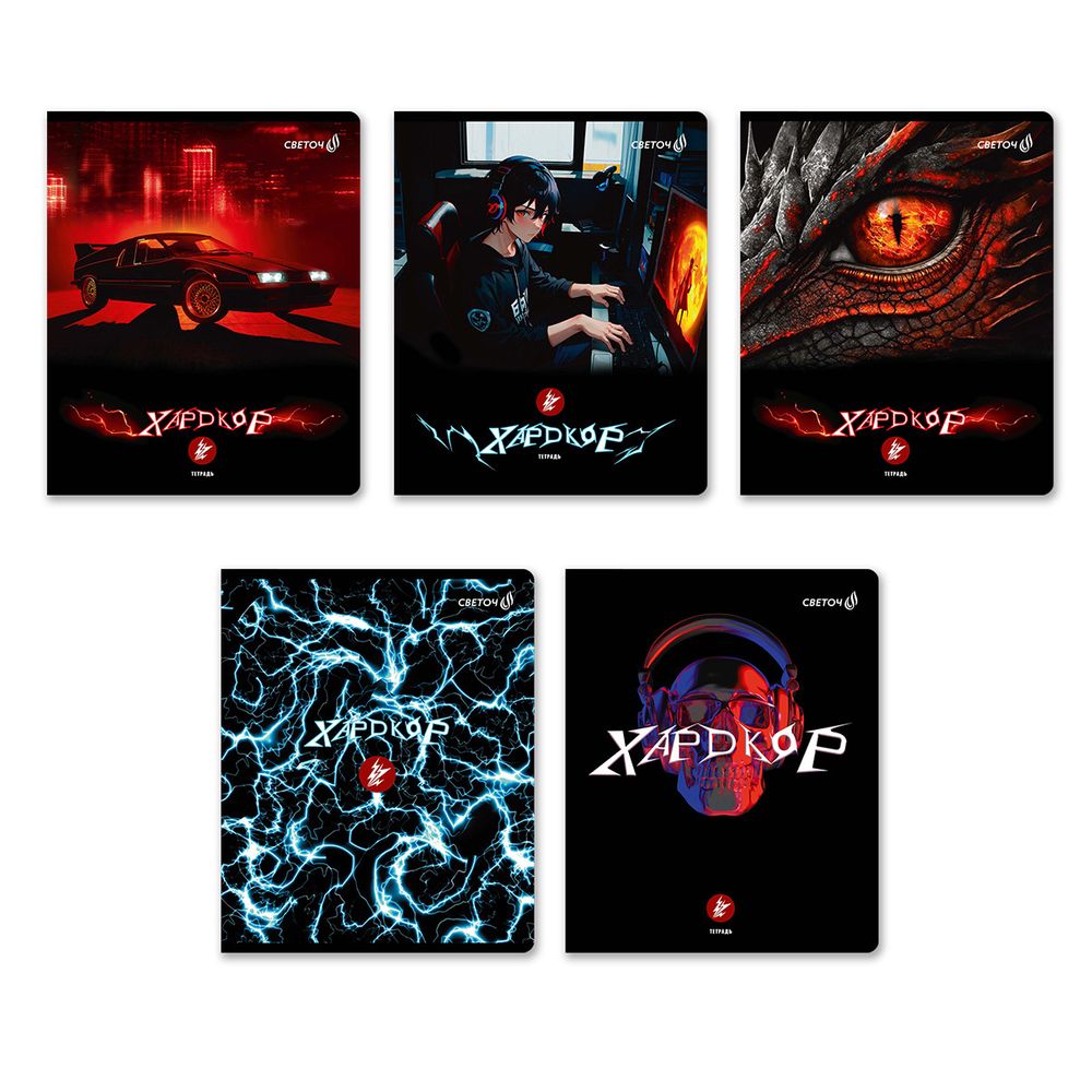 Тетрадь ученическая общая, глянцевая ламинация, A5+ 48 л. на скобе 65 г/м², белизна 100 %, 10 шт, клетка, 00989 Хардкор, Светоч 48Т11