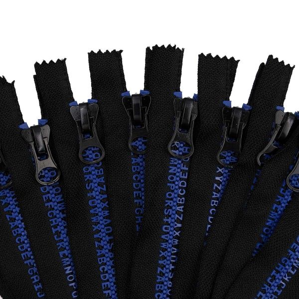 Молния трактор Т8 (8 мм) 1 зам., н/раз., 18 см, декор. звено Алфавит, черный / 340 синий, 10 шт