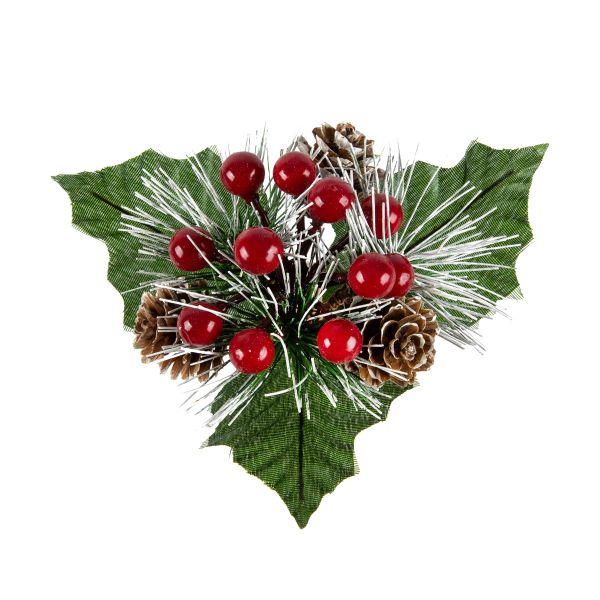 Веточка декоративная хвойная с шишками и ягодами 16 см, 3 шт, 01, Blumentag