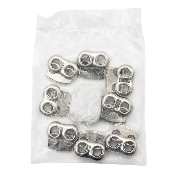 Фиксатор (зажим) для шнура металл плоский, 2 отв., 26х21 мм, (in ⌀6 мм), металл, никель, 10 шт