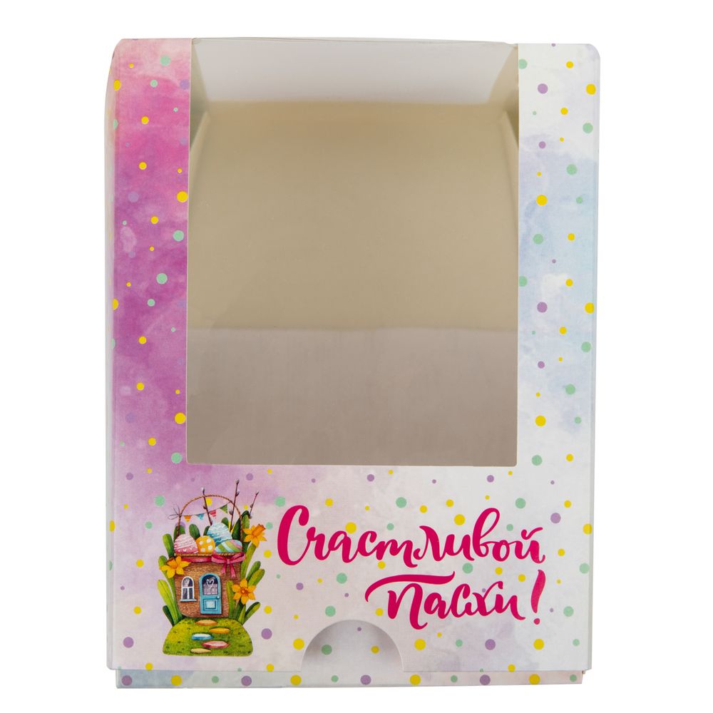 Коробка под кулич с двумя окнами 9.5х9.5х12.5 см, Пасхальный домик, S-Chief CBC-009