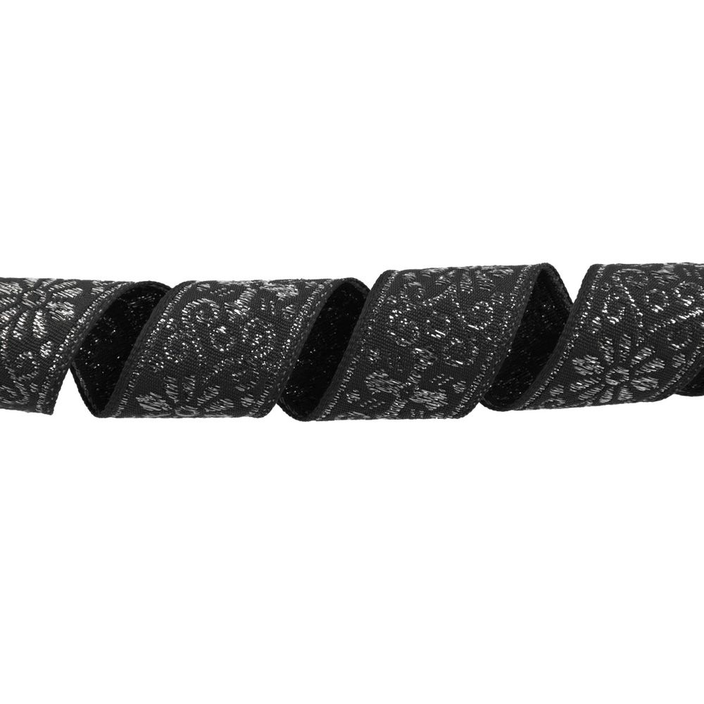 Лента (тесьма) жаккардовая 23.0-25.0 мм / 25 метров, черный/под серебро, Blitz