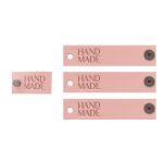 Кожаные бирки с тиснением на кнопке Hand Made 17х70 мм, 4 шт, розовый