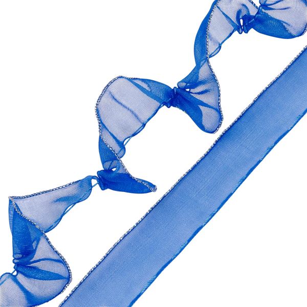 Лента капроновая (органза) для сборки бантов с метанитью 20 мм, 25м HRPL-1011S (HO-164 синий)