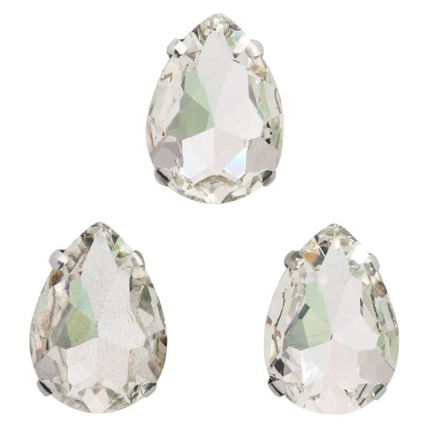 Хрустальные стразы в цапах формы капля, белый 13х18 мм, 3 шт., АЦ001НН1318