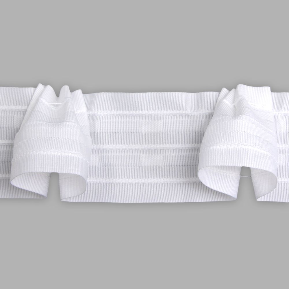 Лента (тесьма) шторная: сборка рюмочная (1:2.5) 60 мм / 10 метров, (1 ряд петель, 3 шнура), белый ТУ, (C678)